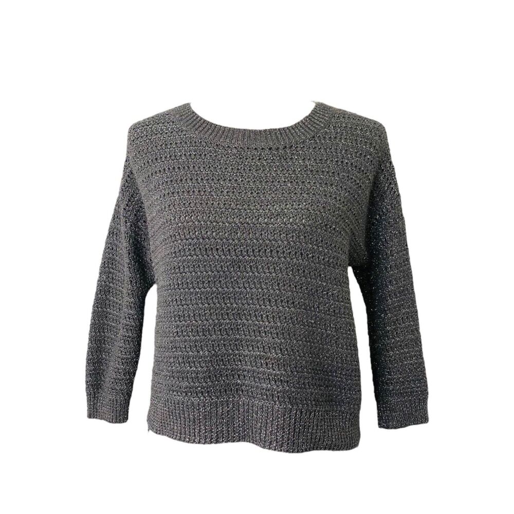 Sparkle & Fade Women’s Sweater Grey Shimmer Open Knit Round Neck Size Small